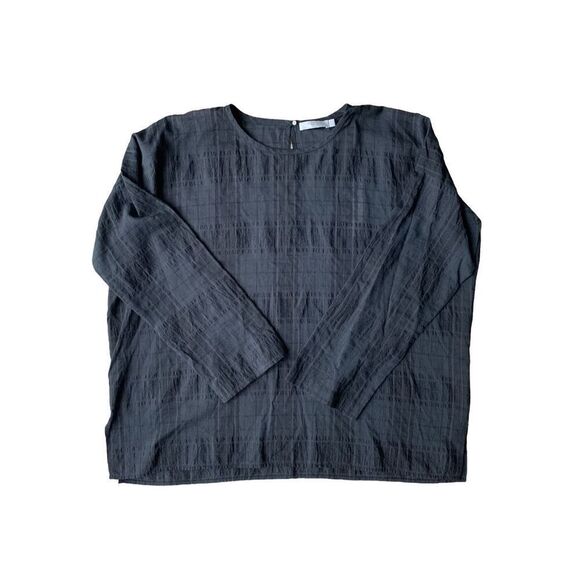 VINCE Black Shadow Plaid Drapey Easy Top - Picture 6 of 10